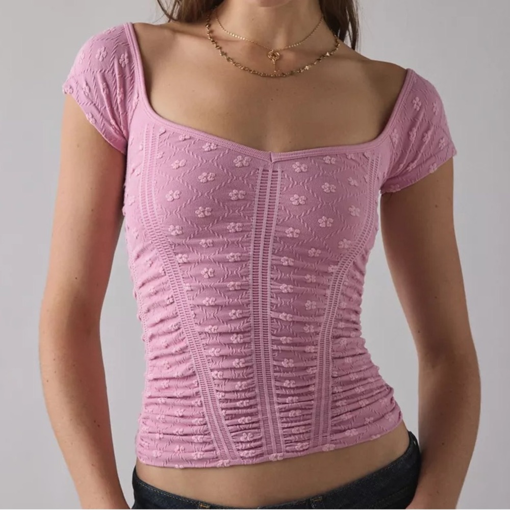 Women's Pink Ruched Square-Neck Top